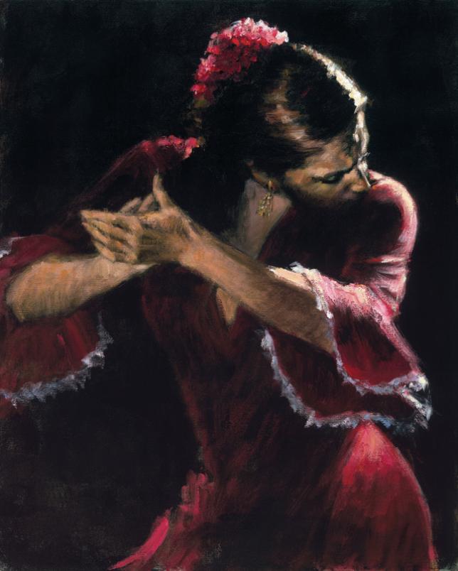 Fabian Perez Handsigned and Numbered Limited Edition Embellished Giclee on Canvas:"Flamenco V"