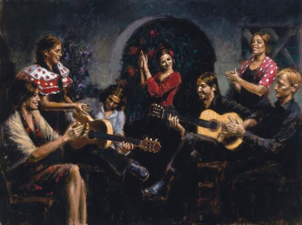 Fabian Perez Handsigned and Numbered Limited Edition Embellished Giclee on Canvas:"La Juerga"