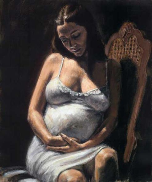 Fabian Perez Handsigned and Numbered Limited Edition Embellished Giclee on Canvas:"Luciana and Camila (Lucy with Child)"