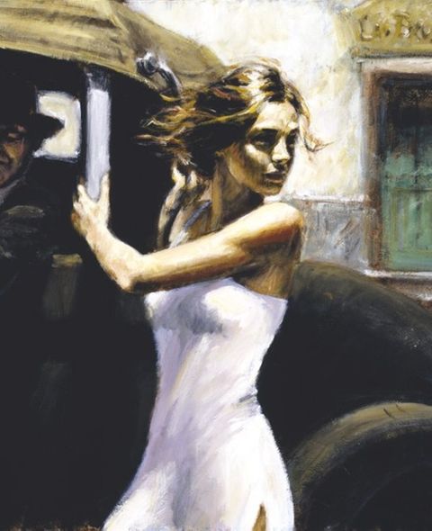 Fabian Perez Handsigned and Numbered Limited Edition Embellished Giclee on Canvas:"Luciana At Calles De San Telmo"
