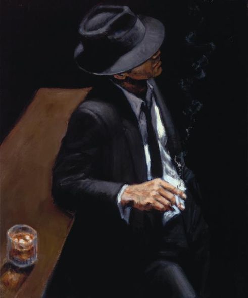 Fabian Perez Handsigned and Numbered Limited Edition Embellished Giclee on Canvas:"Man In Black Suit II"