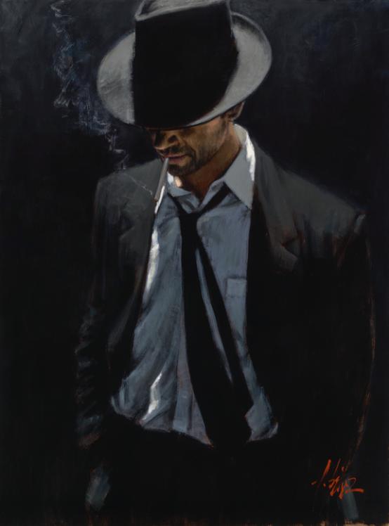 Fabian Perez Handsigned and Numbered Limited Edition Embellished Giclee on Canvas:"Man In Black Suit III"