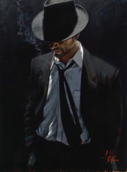 Fabian Perez Handsigned and Numbered Limited Edition Embellished Giclee on Canvas:"Man In Black Suit III"