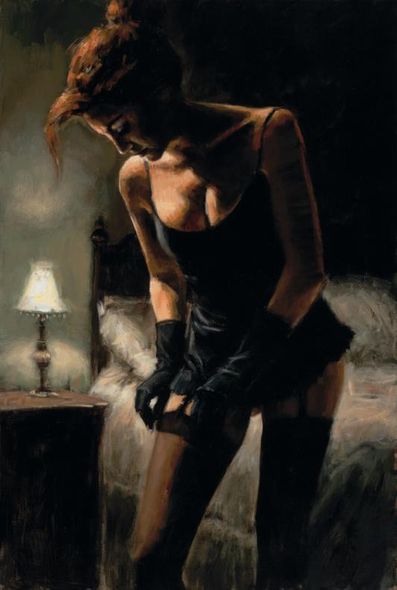Fabian Perez Handsigned and Numbered Limited Edition Embellished Giclee on Canvas:"Medias Negras"
