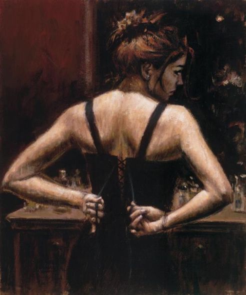 Fabian Perez Handsigned and Numbered Limited Edition Embellished Giclee on Canvas:"Medias Negras VI"