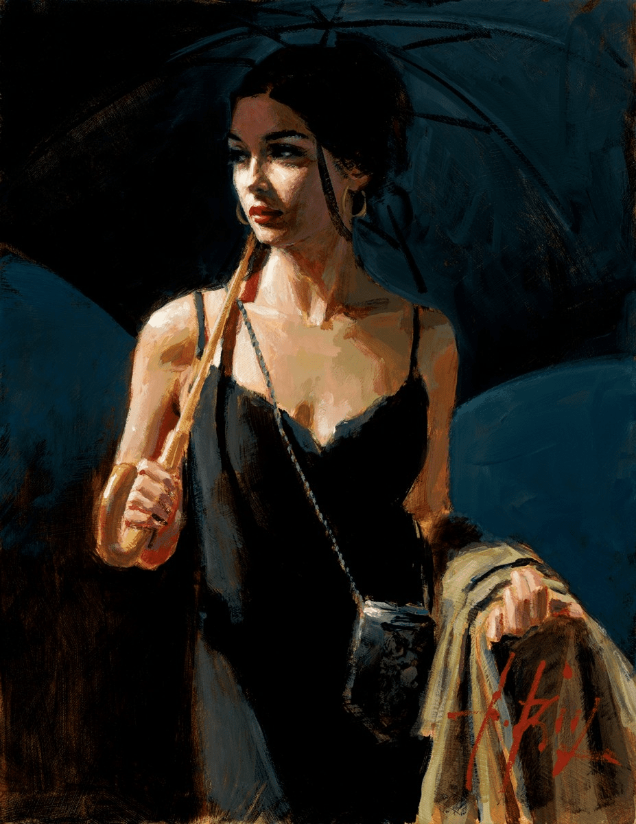 Fabian Perez Handsigned and Numbered Limited Edition Embellished Giclee on Canvas: "Night Walk IV"