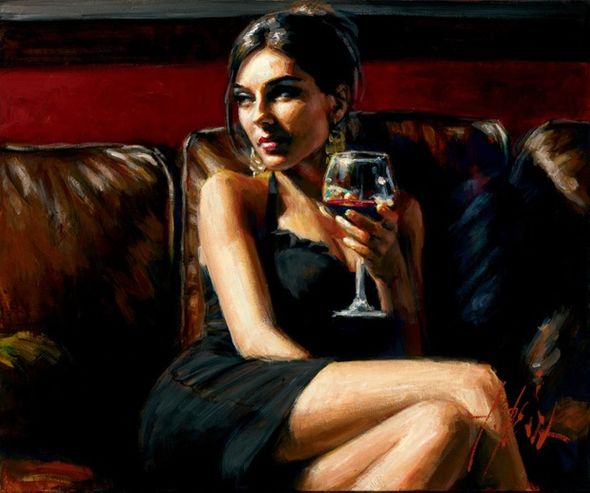 Fabian Perez Handsigned and Numbered Limited Edition Embellished Giclee on Canvas: "Red on Red II"