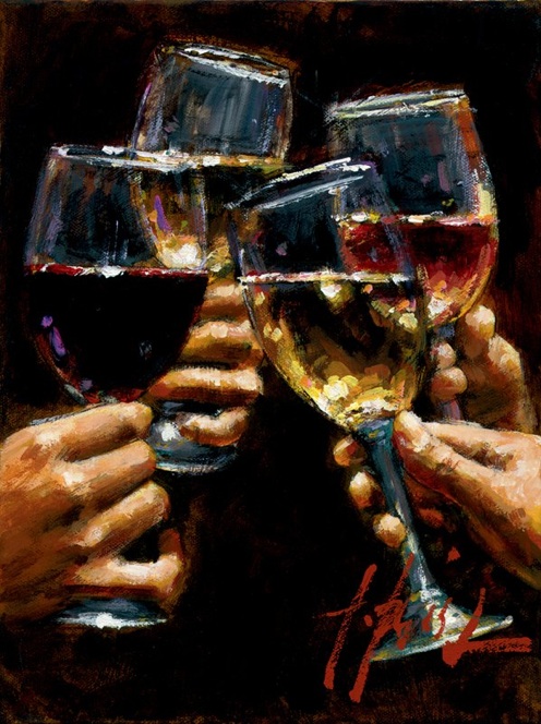 Fabian Perez Handsigned and Numbered Limited Edition Embellished Giclee on Canvas: "Red, White, and Rose"