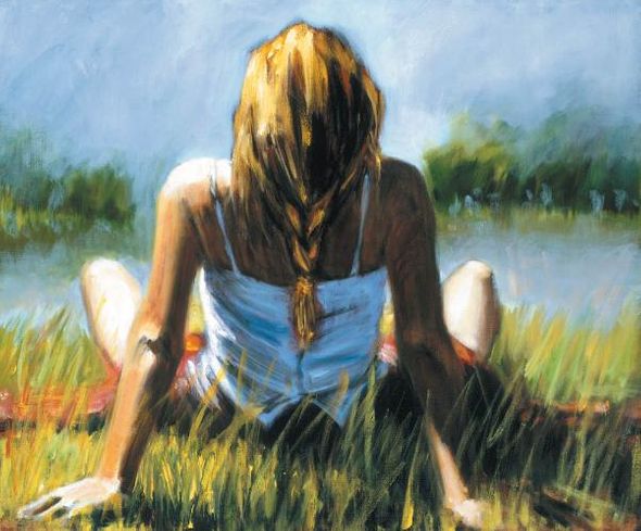 Fabian Perez Handsigned and Numbered Limited Edition Embellished Giclee on Canvas:"Reflections in the Sun"