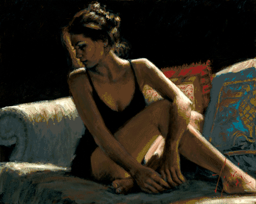 Fabian Perez Handsigned and Numbered Limited Edition Embellished Giclee on Canvas:"Rojo y Azul"