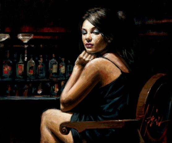 Fabian Perez Handsigned and Numbered Limited Edition Embellished Giclee on Canvas: "Saba at the Bar II"