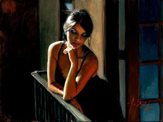 Fabian Perez Handsigned and Numbered Limited Edition Embellished Giclee on Canvas: "Saba on the Balcony"