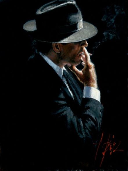 Fabian Perez Handsigned and Numbered Limited Edition Embellished Giclee on Canvas: "Smoking under the Light II"