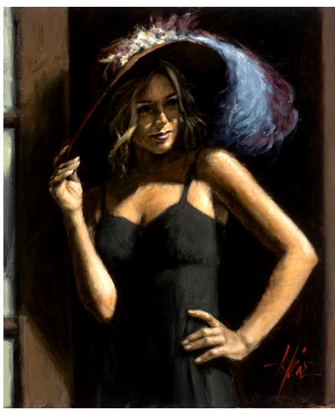 Fabian Perez Handsigned and Numbered Limited Edition Embellished Giclee on Canvas:"Study for Girl with Hat"