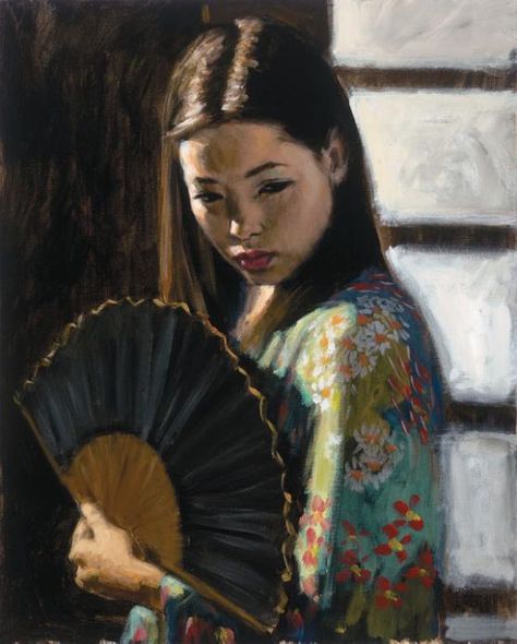 Fabian Perez Handsigned and Numbered Limited Edition Embellished Giclee on Canvas:"Study for Japanese Girl"