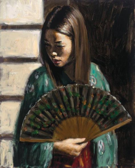 Fabian Perez Handsigned and Numbered Limited Edition Embellished Giclee on Canvas:"Study for Japanese Girl III"