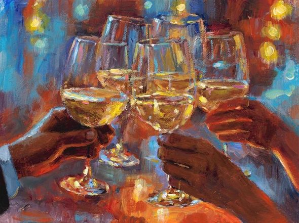 Fabian Perez Handsigned and Numbered Limited Edition Canvas Giclee: "Wine and Blue Lights  White"