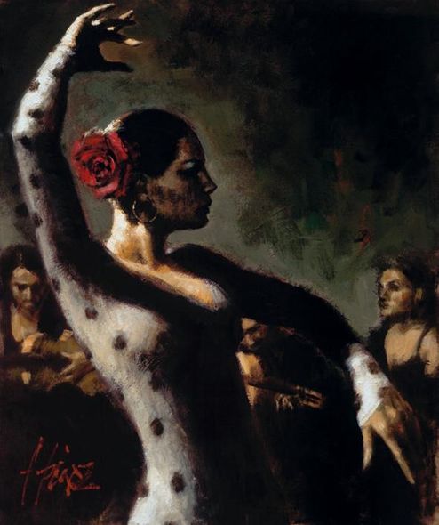 Fabian Perez Handsigned and Numbered Limited Edition Embellished Giclee on Canvas:"Study for Tablao Flamenco III"