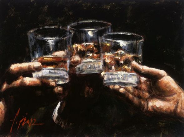 Fabian Perez Handsigned and Numbered Limited Edition Embellished Giclee on Canvas:"Study for Whiskey"