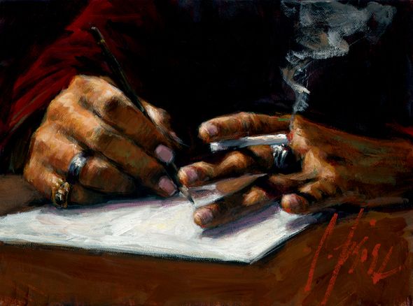 Fabian Perez Handsigned and Numbered Limited Edition Embellished Giclee on Canvas: "Study of Artist's Hand Sketching"