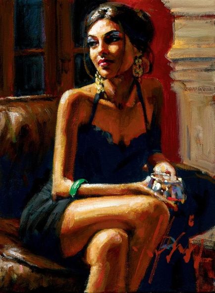 Fabian Perez Handsigned and Numbered Limited Edition Embellished Giclee on Canvas: "Study Red on Red IV"