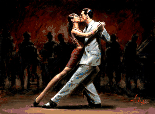 Fabian Perez Handsigned and Numbered Limited Edition Embellished Giclee on Canvas:"Tango in Paris II"