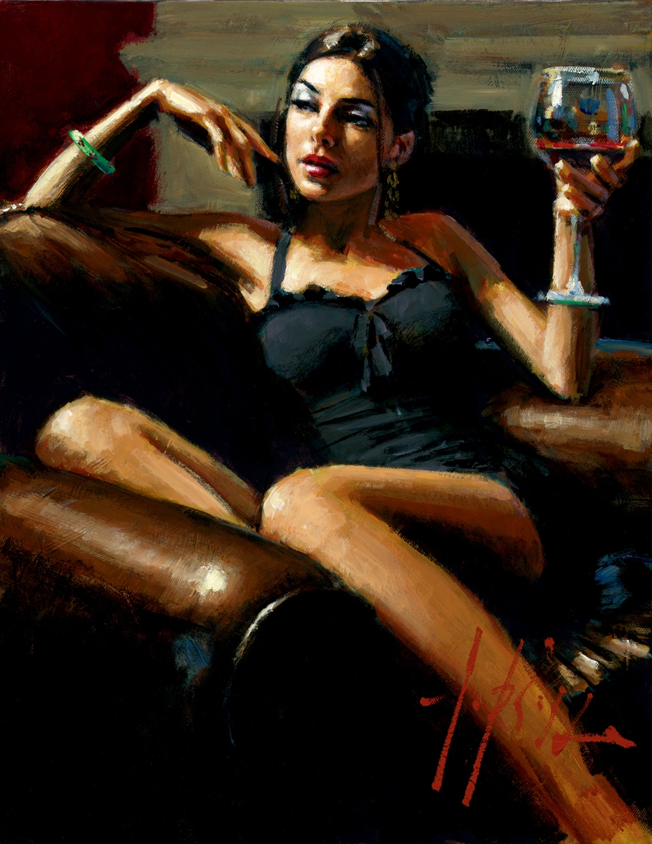 Fabian Perez Handsigned and Numbered Limited Edition Embellished Giclee on Canvas: "The Living Room III"