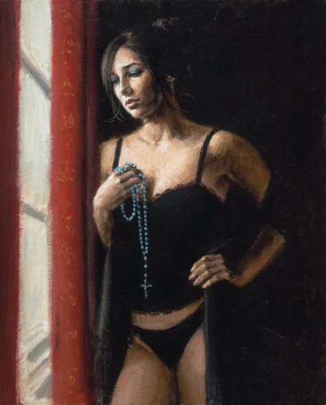 Fabian Perez Handsigned and Numbered Limited Edition Embellished Giclee on Canvas:"Turquesa"