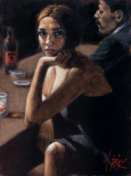 Fabian Perez Handsigned and Numbered Limited Edition Embellished Giclee on Canvas:"Two Drinkers"