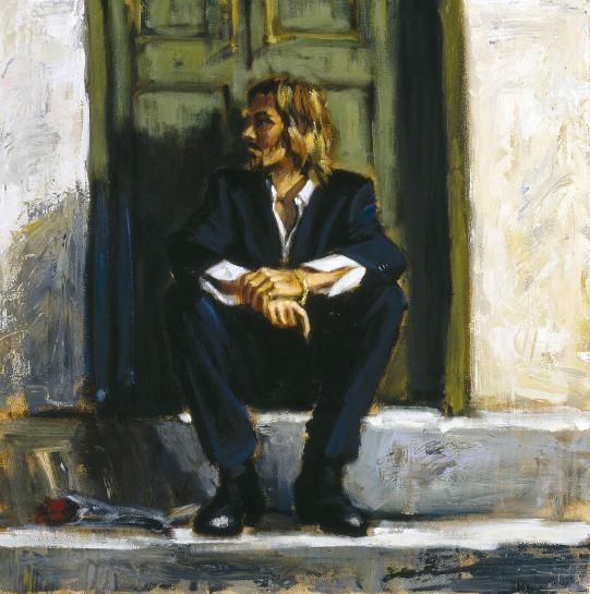 Fabian Perez Handsigned and Numbered Limited Edition Embellished Giclee on Canvas:"Waiting for the Romance to Come Back I"