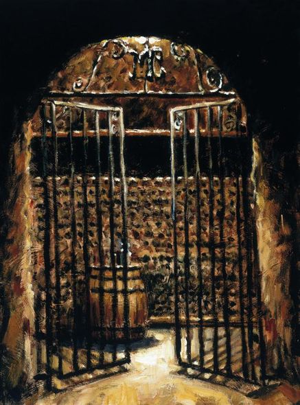 Fabian Perez Handsigned and Numbered Limited Edition Embellished Giclee on Canvas:"Wine Cellar"