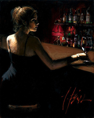 Fabian Perez Handsigned and Numbered Limited Edition Giclee on Canvas:" Luciana at the Bar"