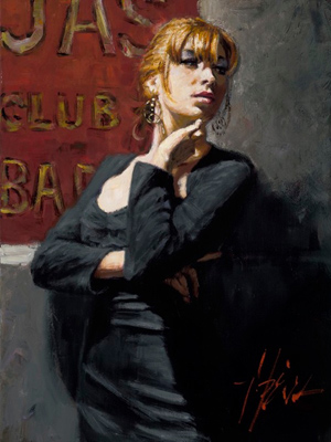 Fabian Perez Handsigned and Numbered Limited Edition Giclee on Canvas:"Sandra at the Red Sign"