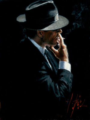 Fabian Perez Handsigned and Numbered Limited Edition Giclee on Canvas:"Smoking Under the Light III"