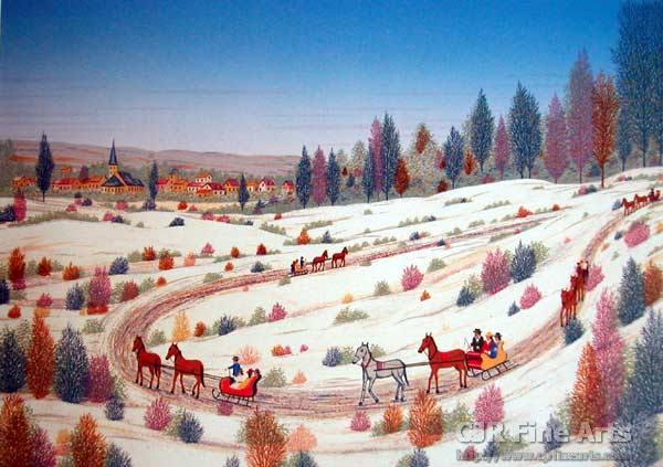 Fanch Ledan Hand Signed and Numbered Limited Edition Paper Lithograph:"Country Sleigh Ride"