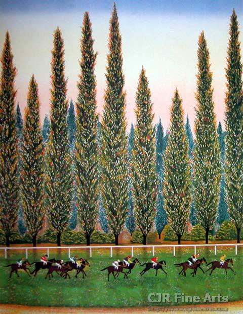 Fanch Ledan Hand Signed and Numbered Limited Edition Paper Lithograph:"Courses a Maison-Lafitte"