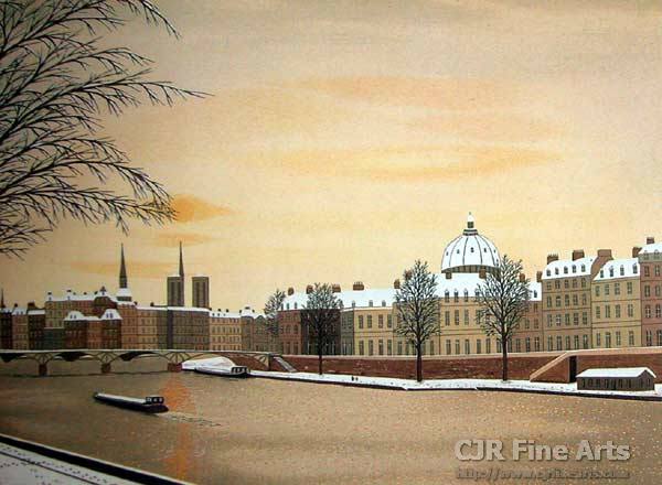 Fanch Ledan Hand Signed and Numbered Limited Edition Paper Lithograph:"La Seine Enneigee"