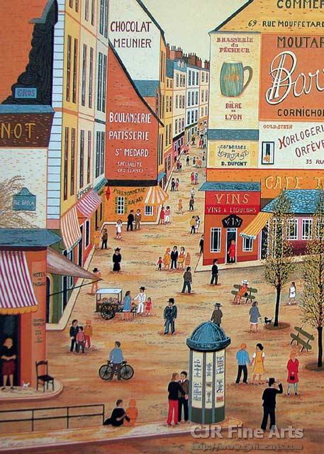 Fanch Ledan Hand Signed and Numbered Limited Edition Paper Lithograph:"Rue Mouffetard"