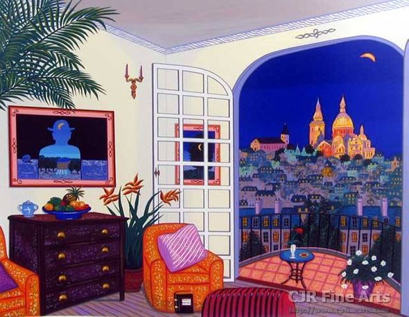 Fanch Ledan Hand Signed and Numbered Limited Edition Paper Serigraph:"Interior with Magritte"