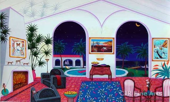 Fanch Ledan Hand Signed and Numbered Limited Edition Paper Serigraph:"Interior with Salvador Dali"