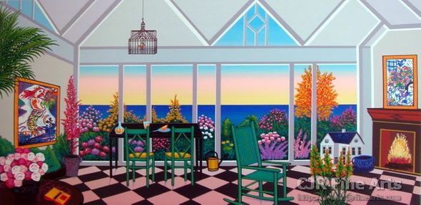 Fanch Ledan Hand Signed and Numbered Limited Edition Paper Serigraph:"Interior with Two Chagalls"