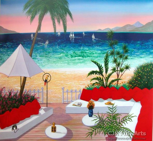 Fanch Ledan Hand Signed Limited Edition Paper Seriolithograph:"Red Pillow Hang-Out"