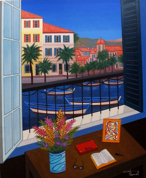 Fanch Ledan Hand Signed Serigraph on Paper:"Window On Bonifacio"