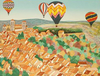 Fanch Ledan Limited Edition Artist Proof Lithograph on Paper: "Balloons sur Vezelay"