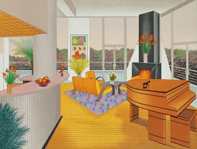 Fanch Ledan Limited Edition Artist Proof Lithograph on Paper: "Interior with Fireplace"