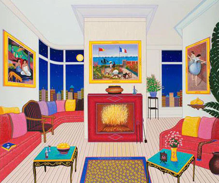 Fanch Ledan Limited Edition Artist Proof Serigraph on Paper: "Interior with Three Masterpieces"
