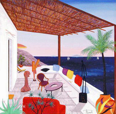 Fanch Ledan Limited Edition Giclée on Canvas: "Palapas Lipari"