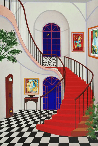 Fanch Ledan Limited Edition Serigraph on Paper: "Interior with Red Staircase"