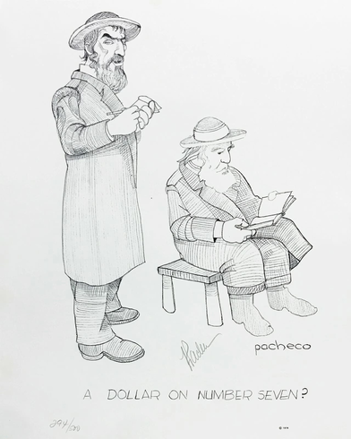 Ferdie Pacheco Artist Hand Signed Limited Edition Print: "A DOLLAR ON NUMBER SEVEN?"
