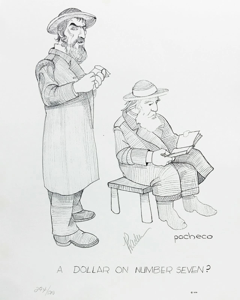 Ferdie Pacheco Artist Hand Signed Limited Edition Print: "A DOLLAR ON NUMBER SEVEN?"